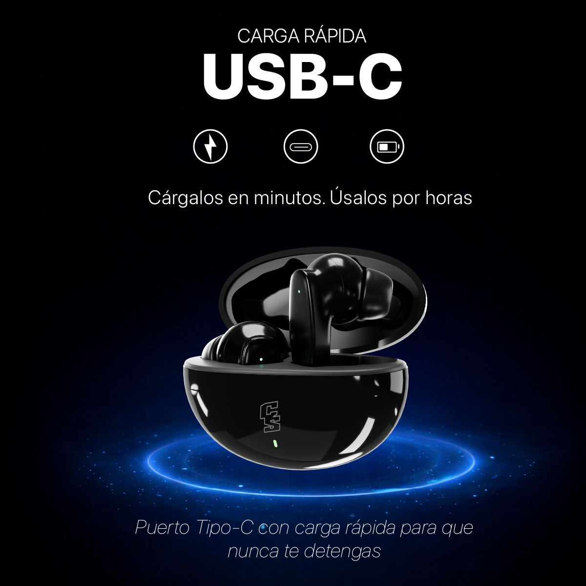 AUDIFONOS INALAMBRICOS CYBERSHOP BLUETOOTH NEGRO MDL-INPOD3