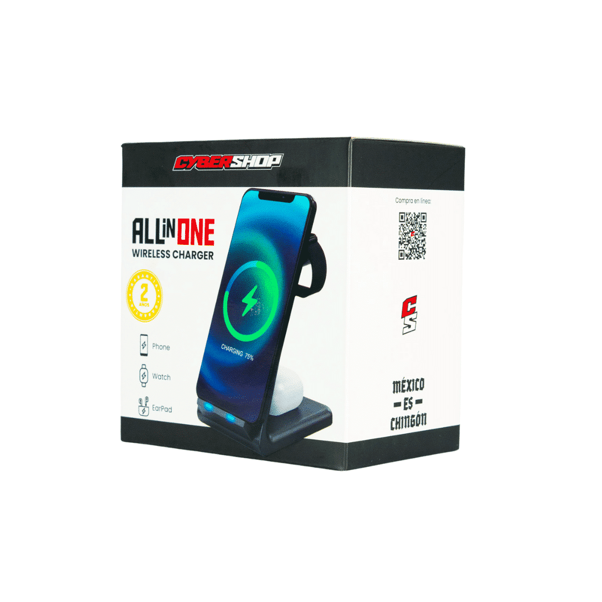 BASE DE CARGA 3 EN 1 CYBERSHOP 15W NEGRO