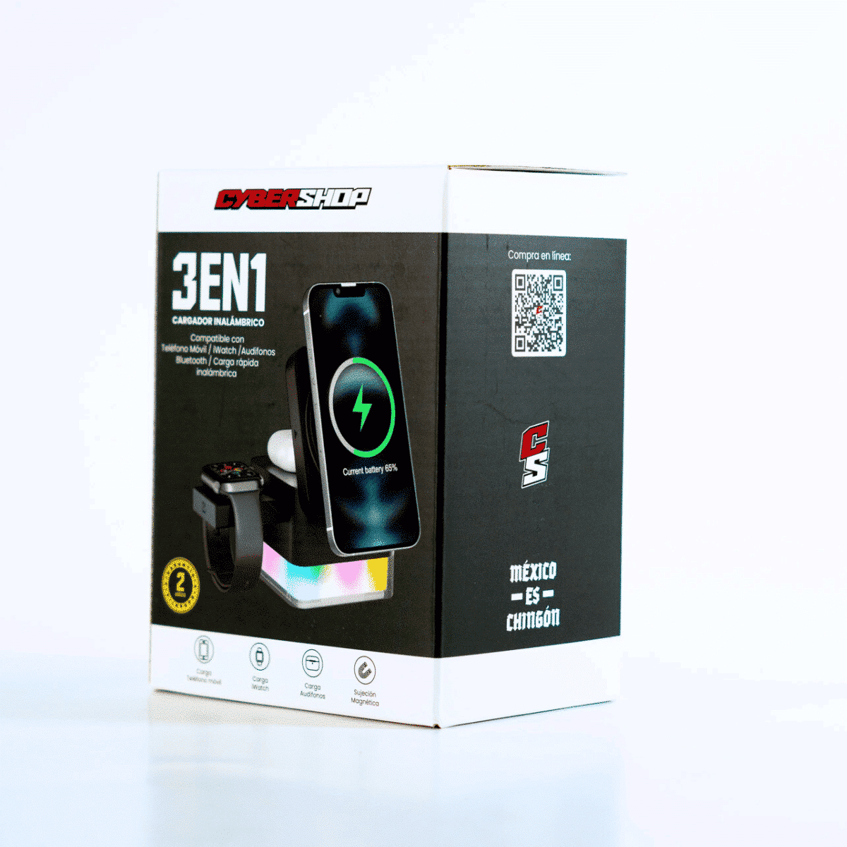 BASE DE CARGA 3 EN 1 CUBO RGB UNIVERSAL CYBERSHOP 15W NEGRO features