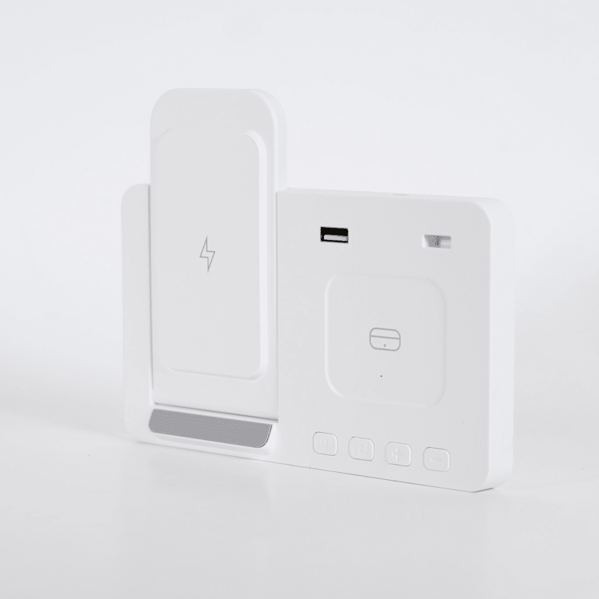 BASE DE CARGA 4 EN 1 WATCH/EARBUDS/PHONE/CLOCK BLANCO