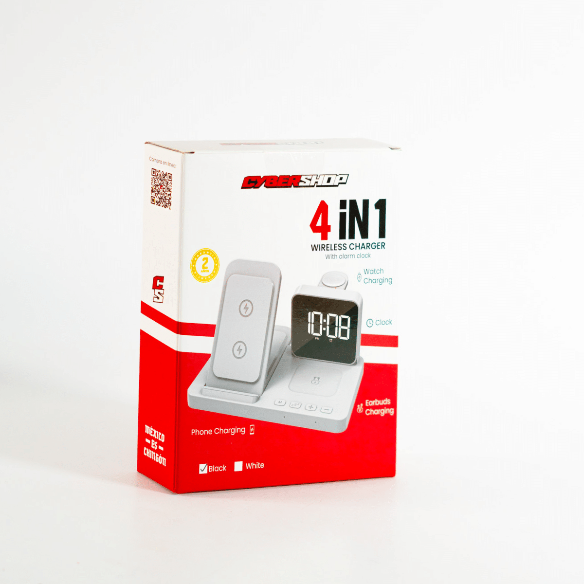 BASE DE CARGA 4 EN 1 WATCH/EARBUDS/PHONE/CLOCK BLANCO features