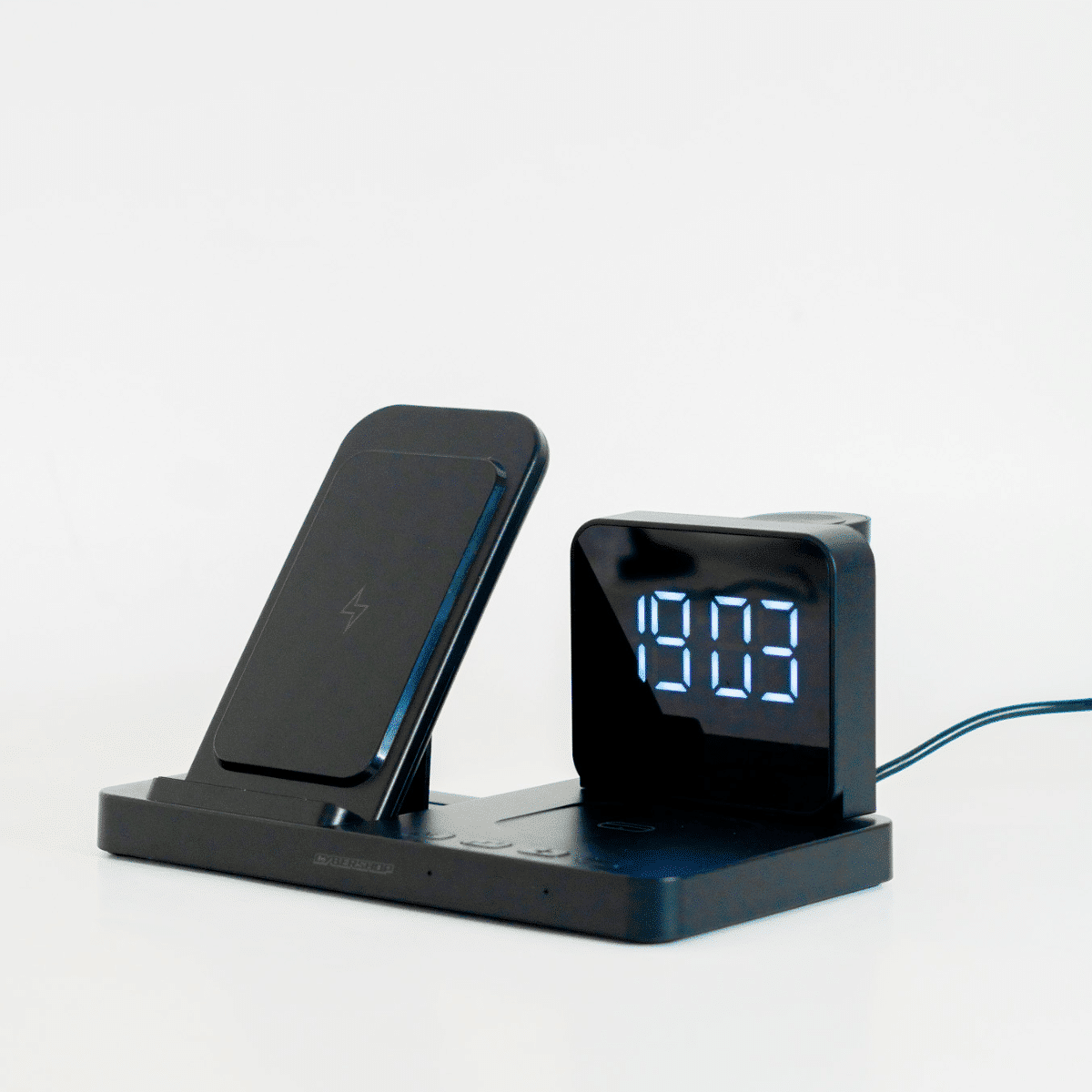 BASE DE CARGA 4 EN 1 WATCH/EARBUDS/PHONE/CLOCK NEGRO