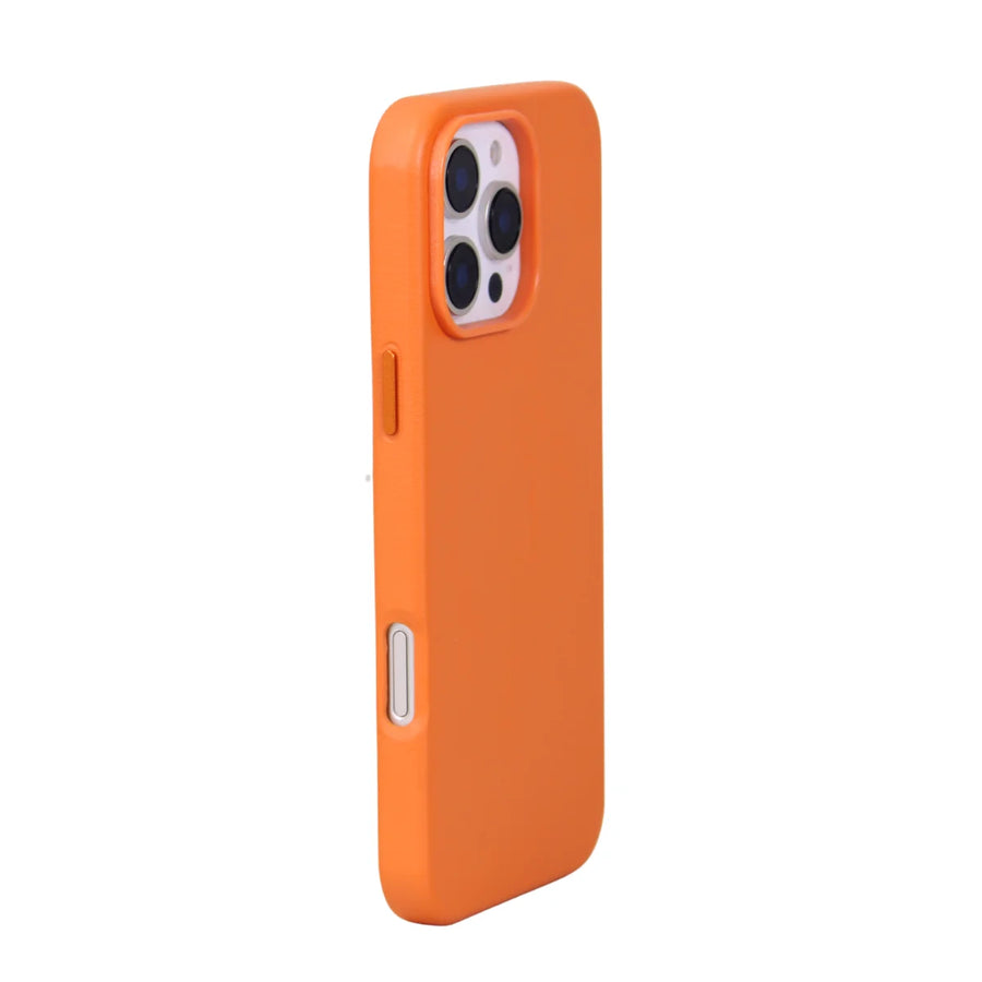 FUNDA CUERO-3 MAGSAFE IPHONE 16 PRO NARANJA